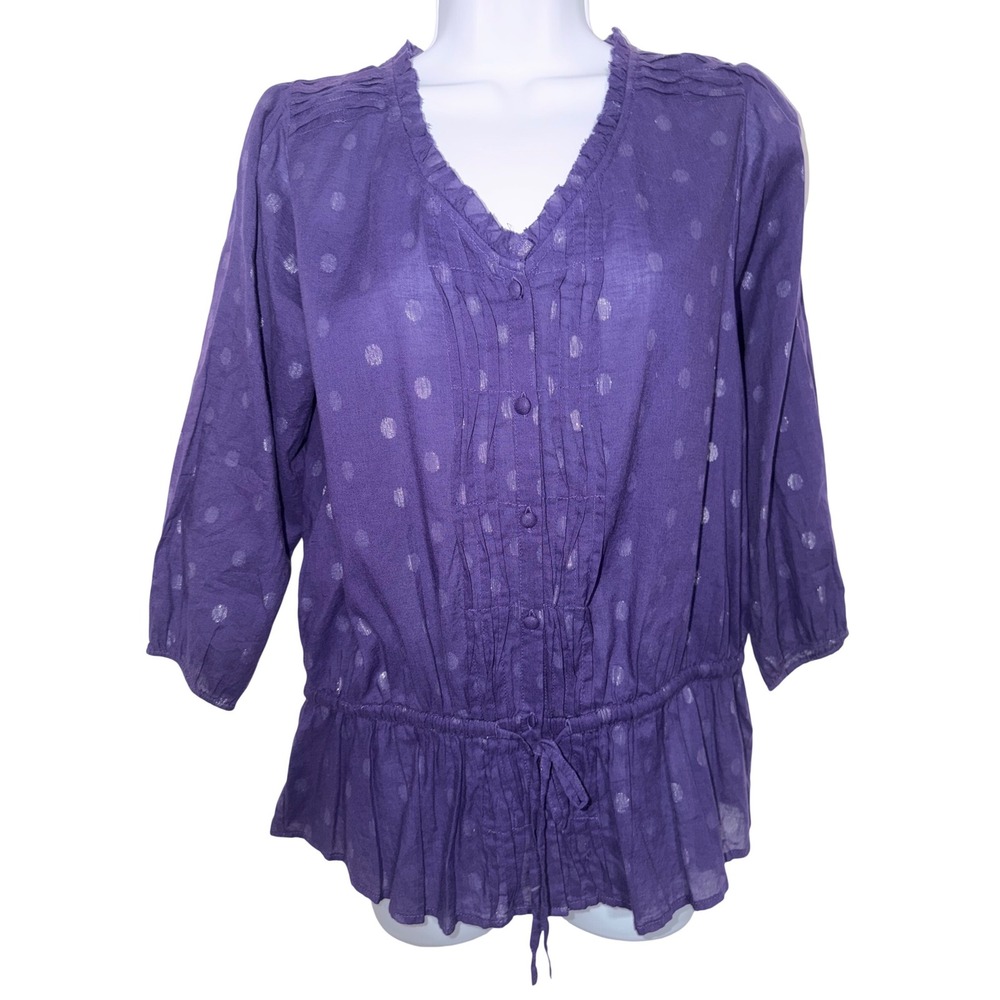 NWT - Nine‎ West Vintage America Plum Royale Polka Dot Peplum Blouse Small